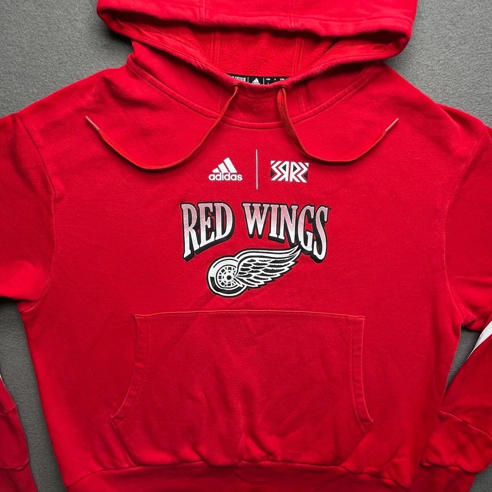 Adidas x NHL Detroit Red Wings Hoodie Red L Reverse Retro 3 Stripe Bloke Core